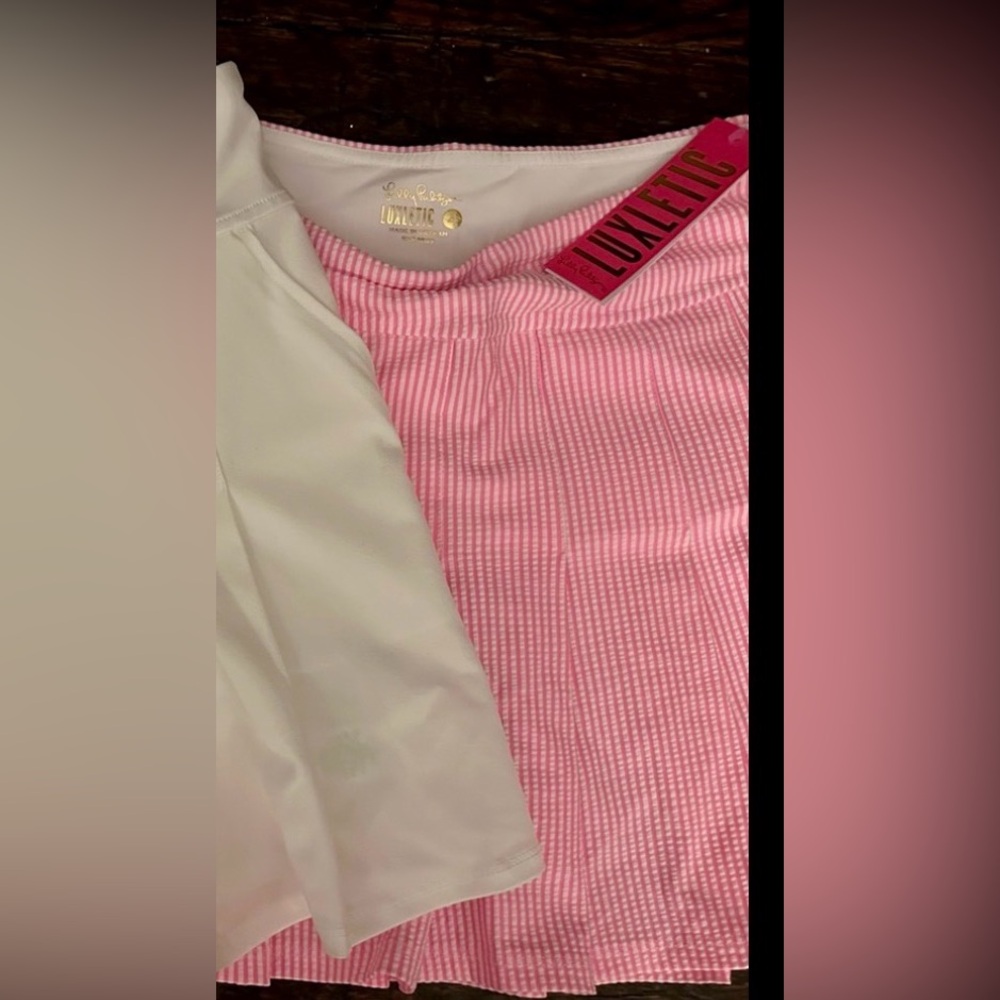 Pink & White Lilly Pulitzer Luxletic Seersucker Skort NWT - Size 4